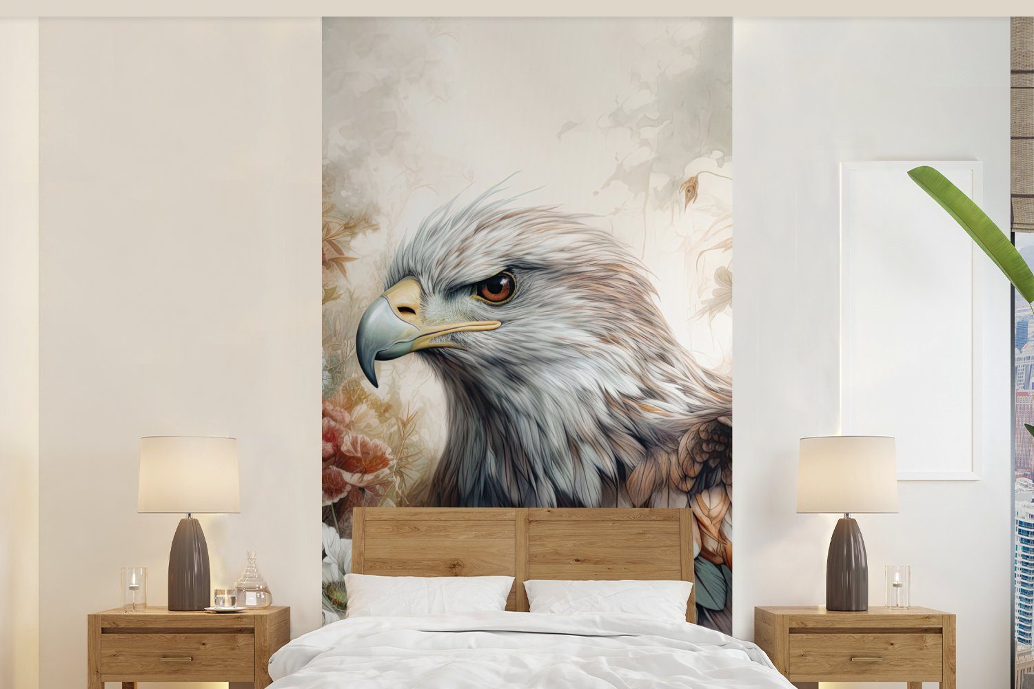 bedruckt, Fototapete Vogel für Schlafzimmer Wohnzimmer - Matt, - - Vliestapete Küche, Fototapete Blumen St), Natur, - MuchoWow (2 Adler Adler