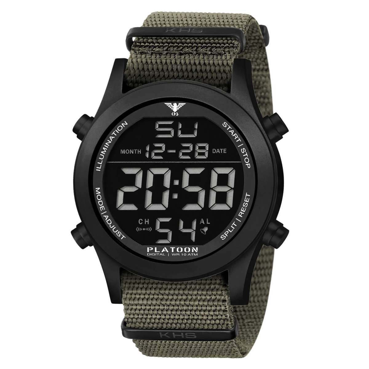 KHS Digitaluhr PLABSD.NSGO, Platoon Digital Olivgrün/Schwarz