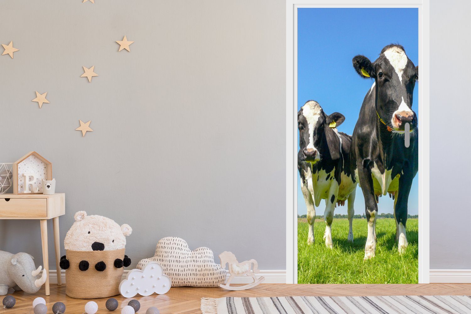 Weide Kühe 75x205 für Tiere Tür, - cm Türaufkleber, MuchoWow St), Türtapete Fototapete - bedruckt, (1 - Bauernhof, Matt,