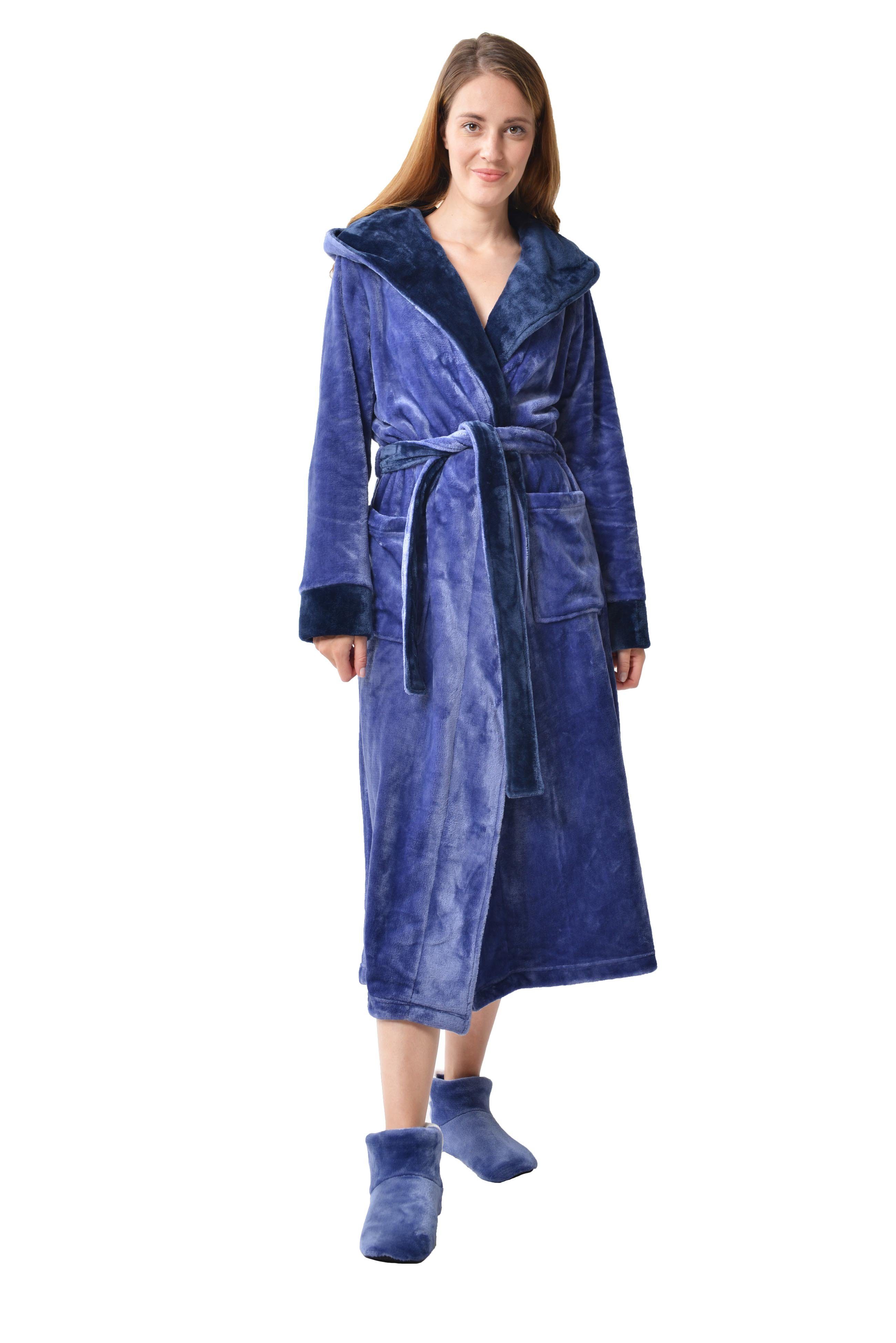 RAIKOU Bademantel warme Unisex-Bademantel Damen Herren Sanamantel Morgenmantel, Unterschenkel, 100% Polyester, Kapuze, Gütel, mit Kapuze und Gütel,super flauschig leicht und weich