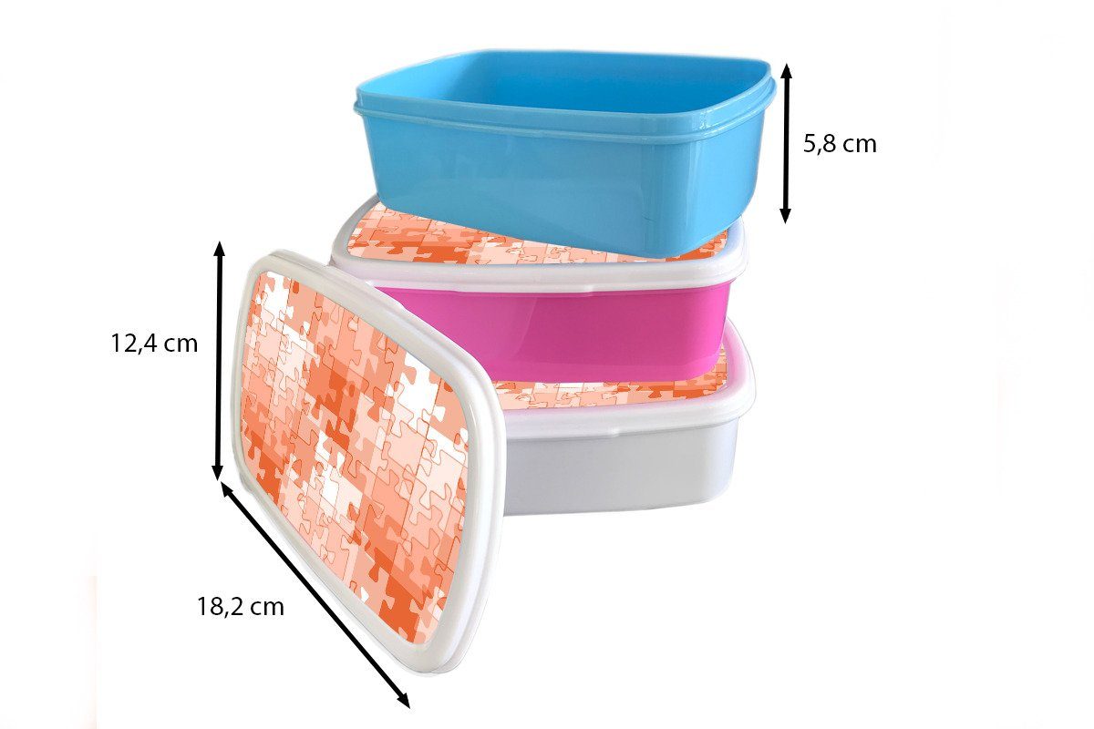 MuchoWow Lunchbox Puzzle rosa Mädchen, Kunststoff (2-tlg), Kunststoff, Kinder, Erwachsene, Muster, Orange - Brotdose Brotbox Snackbox, - für