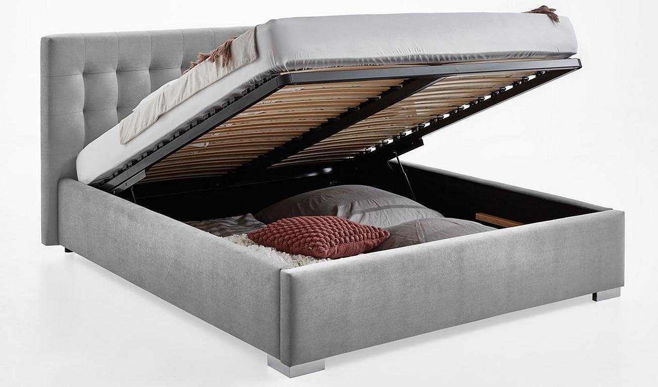 graues eleganter Made Schlafzimmer Holzmöbel Europa JVmoebel in doppeltes (1-tlg., Bett Stoff Design Bett), 1x