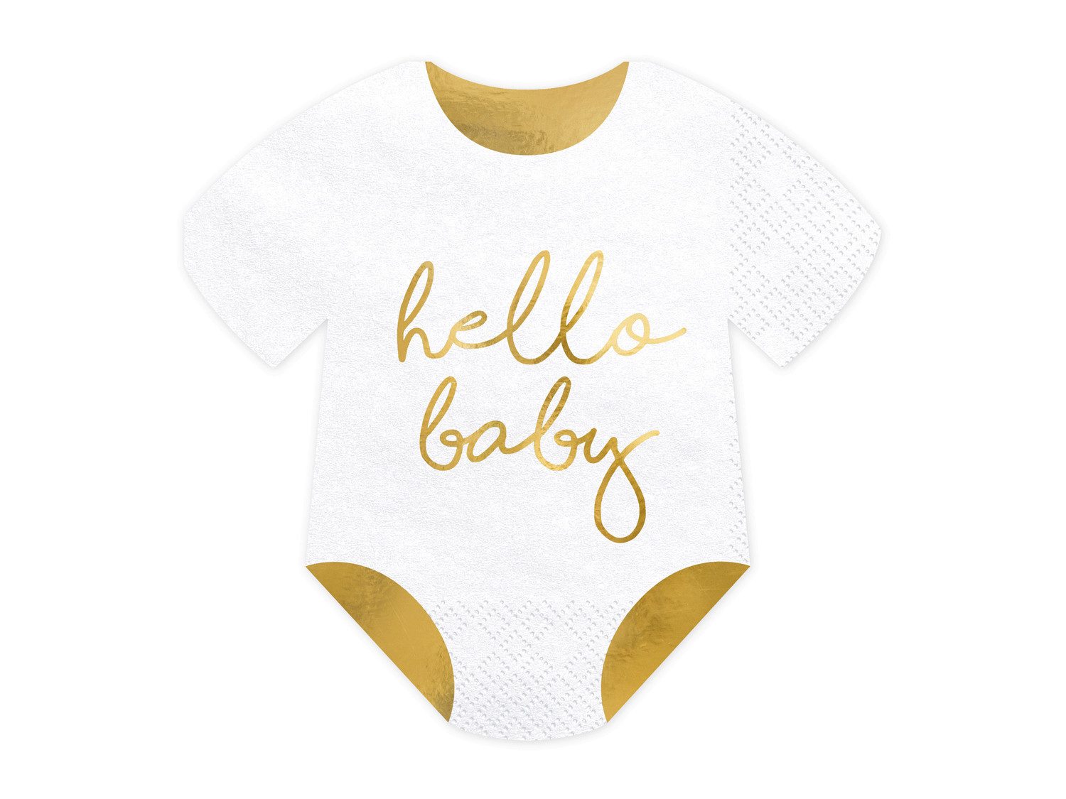 partydeco Papierserviette, Servietten Hello Baby / Strampler 32,5x31,5cm 20 Stück, weiß / gold