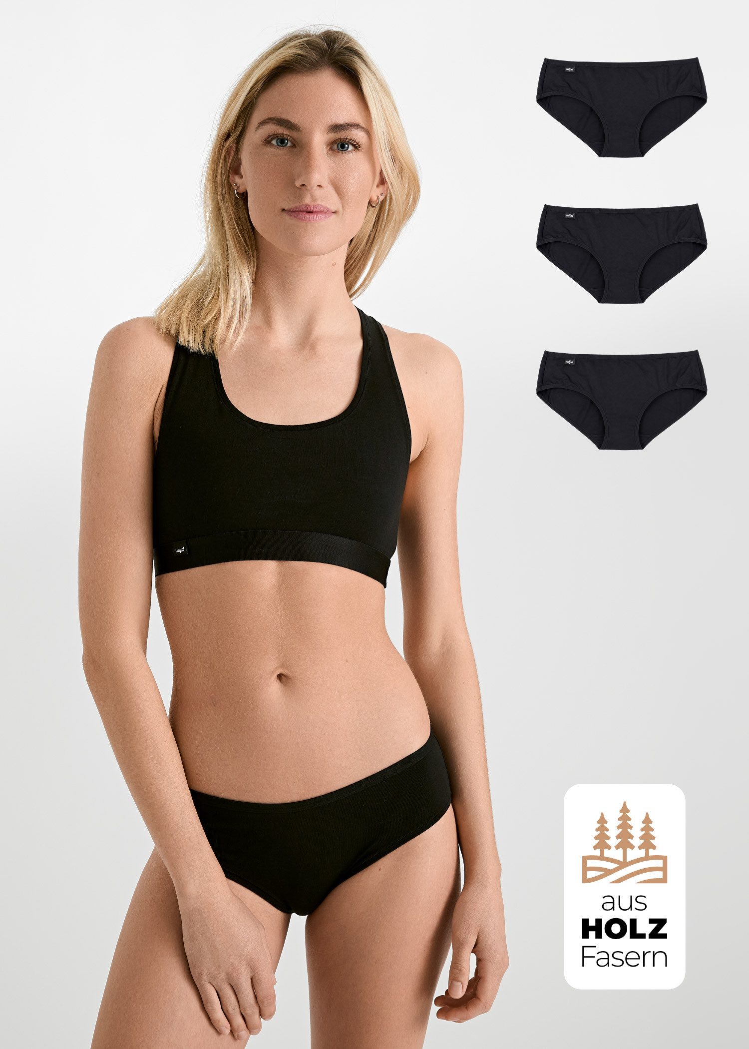 wijld GmbH Slip aus Holz - "MADITA" BLACK (3er-Pack)