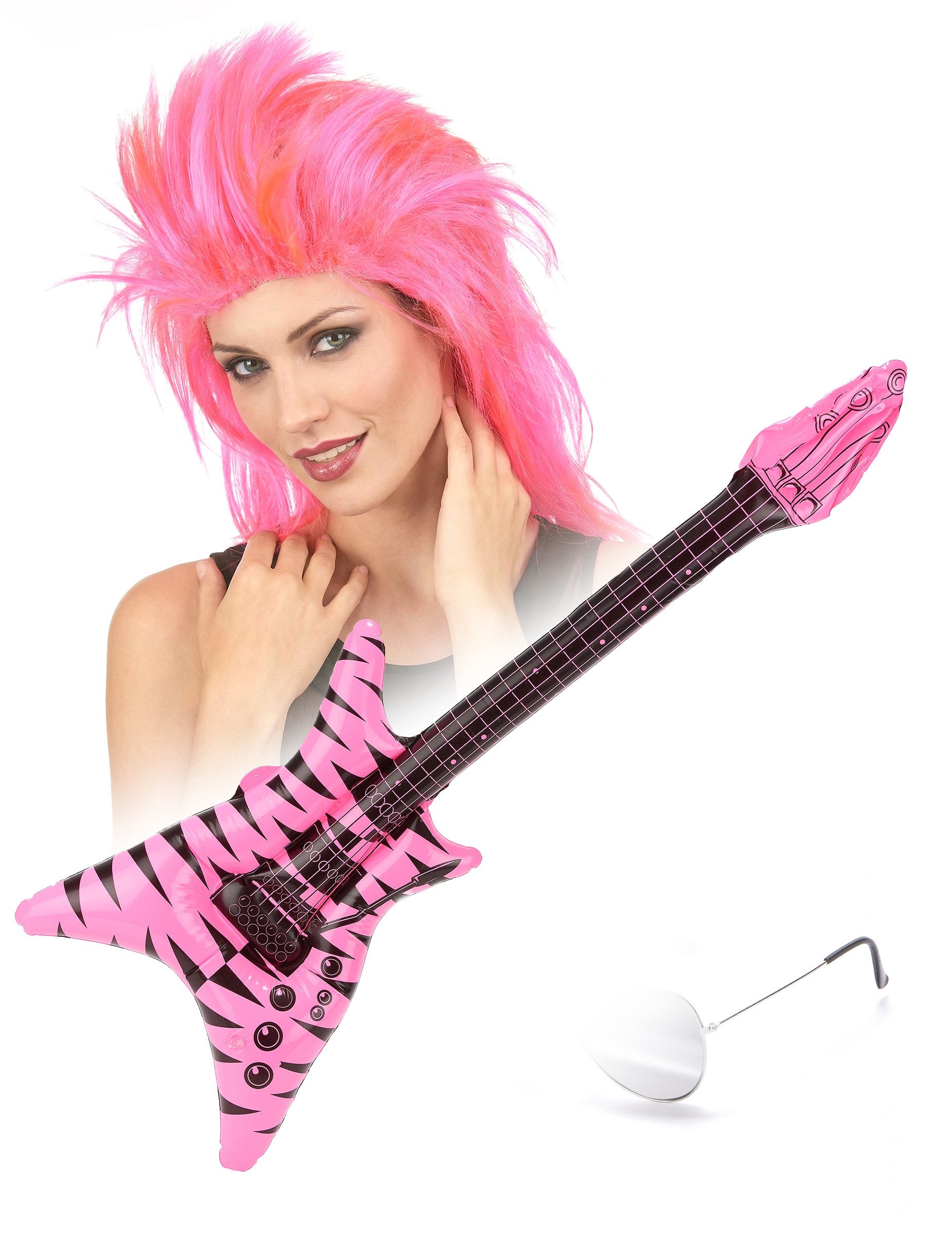 Kostüm Rocker Accessoire Set pink für Erwachsene