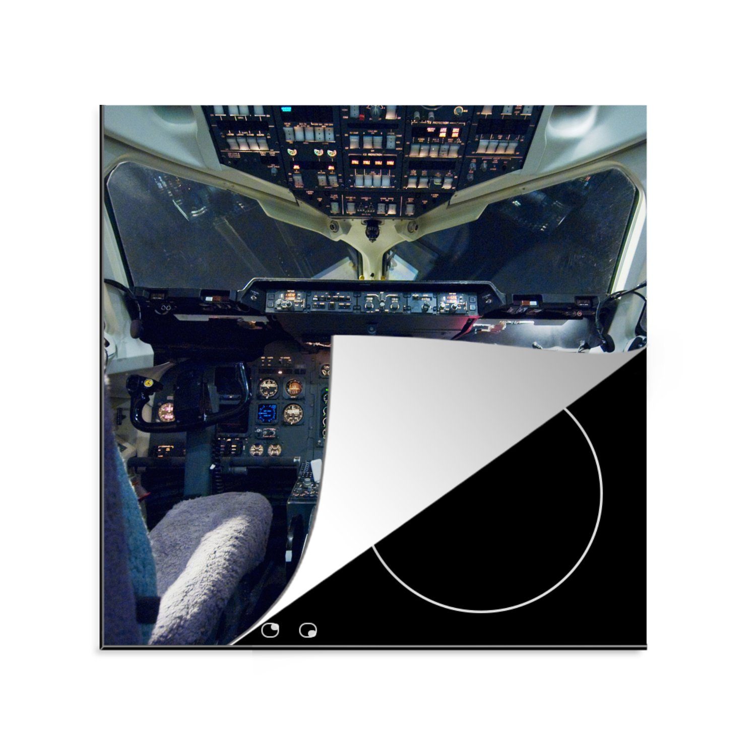 MuchoWow Herdblende-/Abdeckplatte Cockpit - Tasten - Radar, Vinyl, (1 tlg), 78x78 cm, Ceranfeldabdeckung, Arbeitsplatte für küche