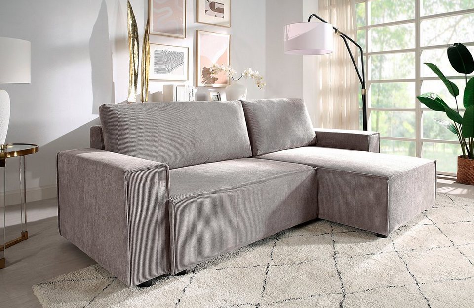 ATLANTIC home collection Schlafsofa Norman, mit Cordbezug, Bettkasten und Recamiere  rechts oder links montierbar