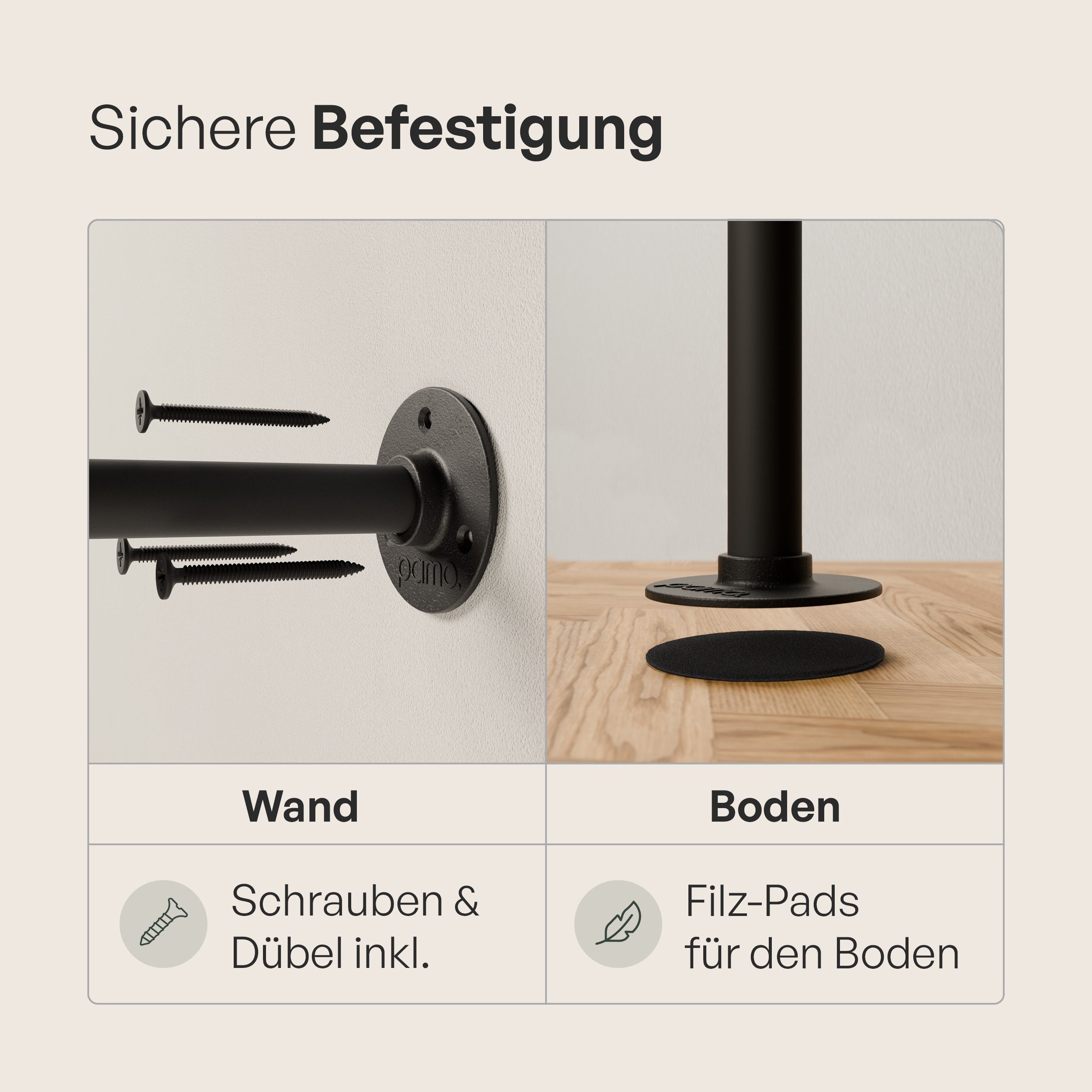 pamo. design Kleiderständer KIM DOUBLE Industrial Kleiderstange zur Wandmontage, Offener Kleiderschrank / Garderobe aus goldenen Wasserrohren – Bild 5 von 5