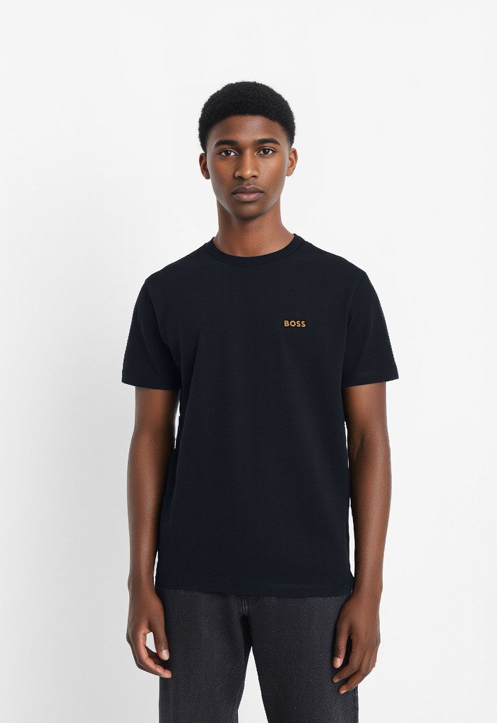 BOSS GREEN Rundhalsshirt Tee mit gummiertem Kontrast-Logo günstig online kaufen