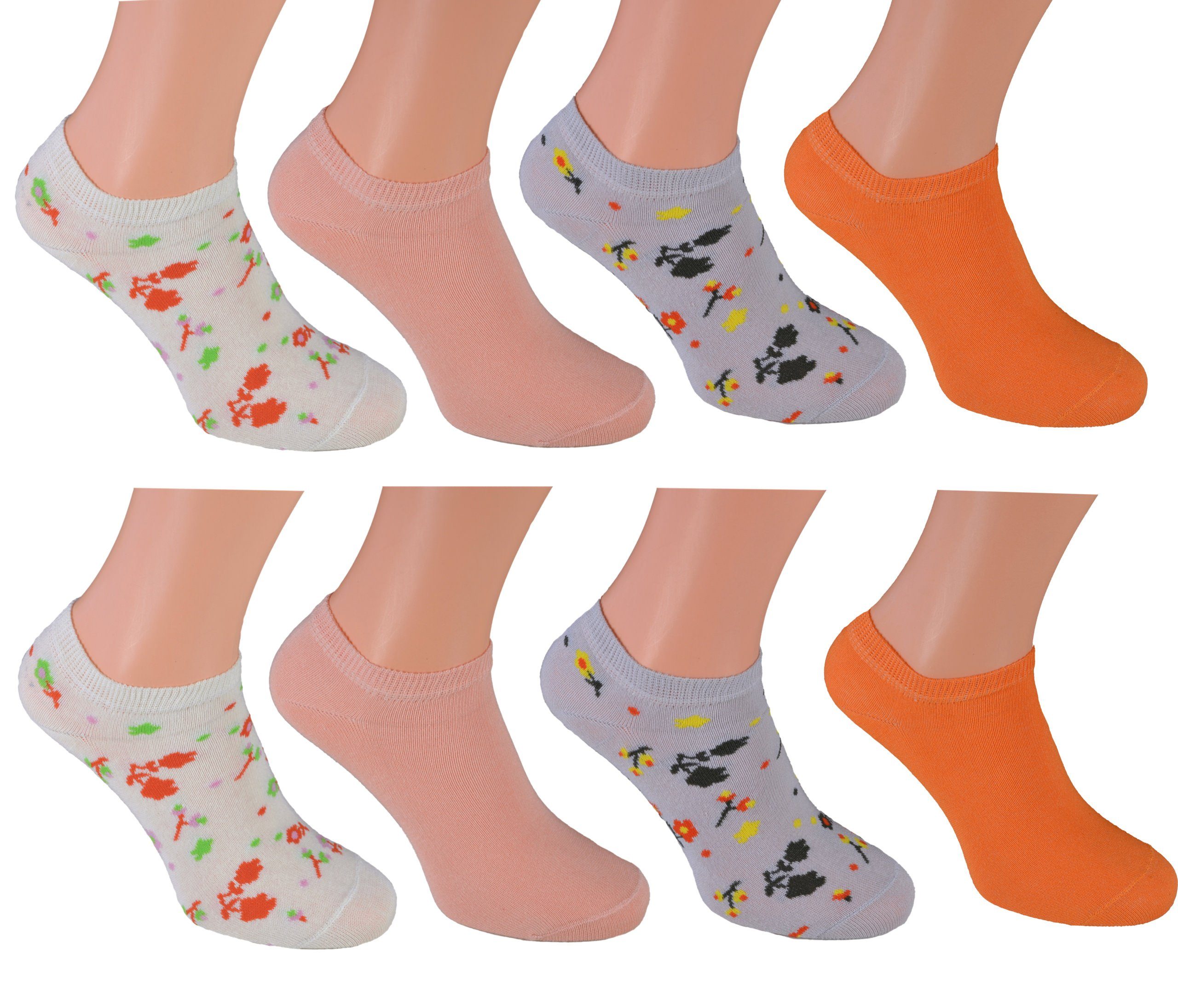 Cocain underwear Sneakersocken 8 Paar Sneaker Socken Marke Füsslinge Söckchen für Damen Baumwolle (8-Paar) verschiedene Modelle Flowers