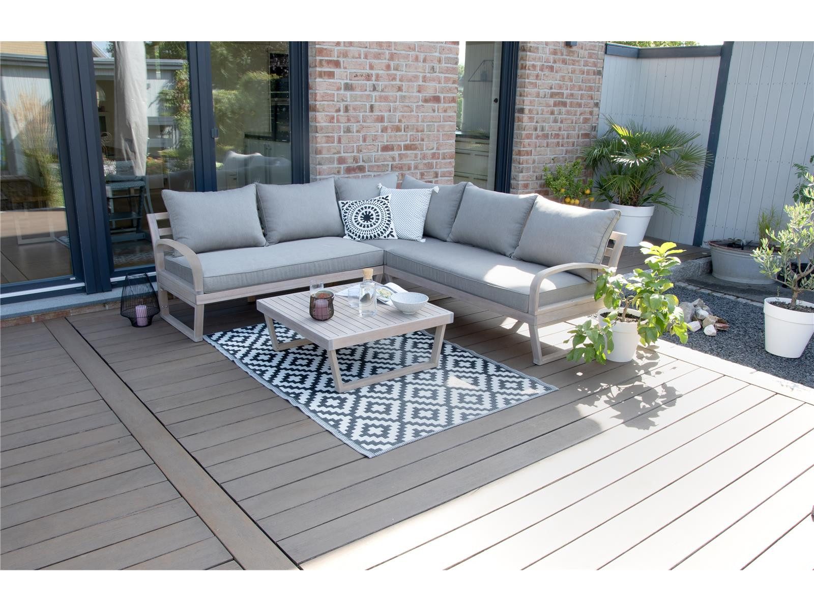 Green Spirit Gartenlounge-Set »Jura« Lounge Set Holz Ecklounge Loungemöbel Sitzgruppe Gartenmöbel, (Set, 1 3-Sitzer Sofa, 1 2-Sitzer Sofa, 1 Tisch), Eukalyptus Holz, braun, für 5 Personen, wetterfest, Garten, Terrasse