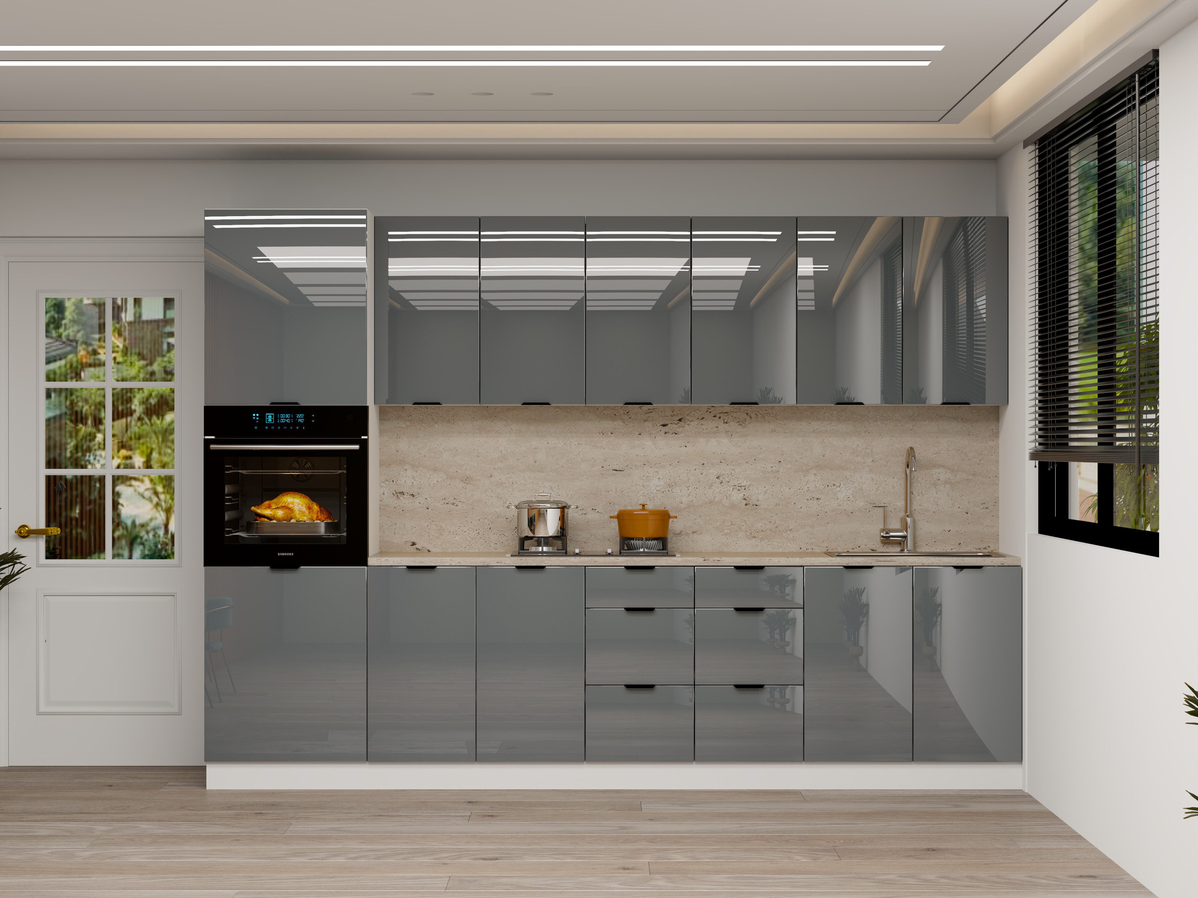 ROYAL24_MARKT Küchenzeile – 300 cm – Lunara – Ohne Arbeitsplatte & Elektrogeräte, (Set), Top Qualität - Modernes Design - Feinste Materialien