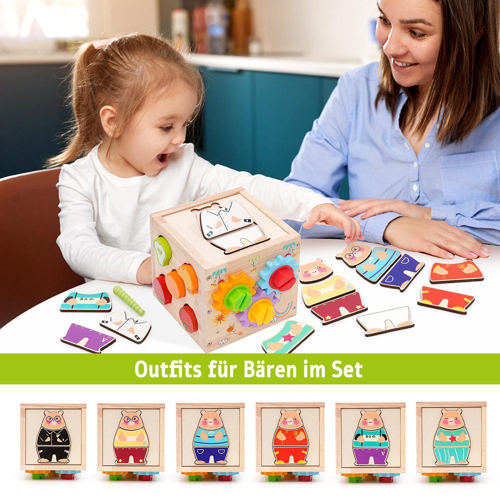 Zaewry Motorikwürfel 49-teiliges Montessori-Holzspielzeug für Kinder,Aktivitätszentrum, (39-tlg), Holzspielzeug zur Förderung der Motorik für Kinder von 36 Monaten