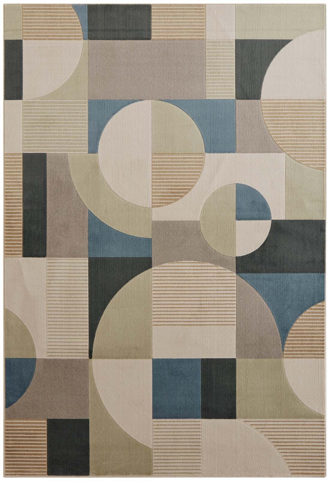 TaraCarpet Teppich Tara Carpet Teppich Mesina 70tes, rechteckig, Höhe: 7 mm, Retro Teppich in grau blau taupe anthrazit grün Pop Art 80X150