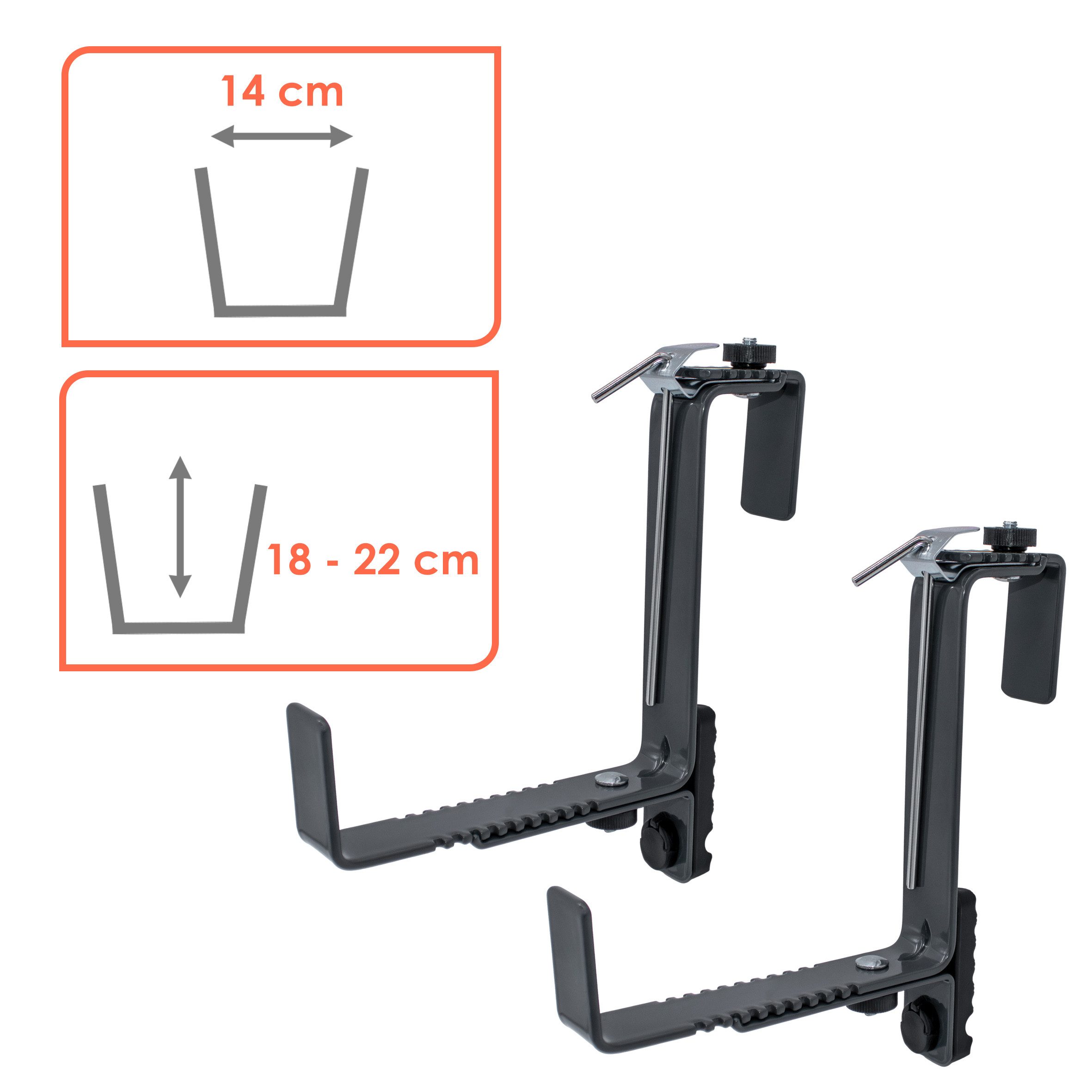 Spetebo Blumenkastenhalter Blumenkasten Halter 2er Set bis 50 kg, bis 50 kg belastbar, stufenlos verstellbar, Anzahl, 1-St., Stück, für eckige Geländer oder Mau – Bild 5 von 5