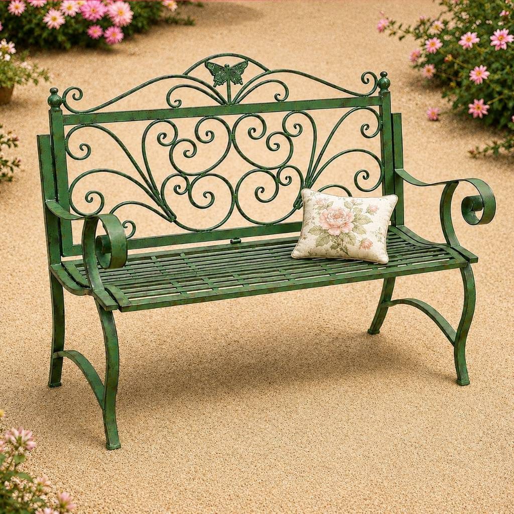 DanDiBo Gartenbank Wetterfest Patina Grün 120 cm 2 Sitzer Sitzbank 96021 Parkbank Eisen, Garten