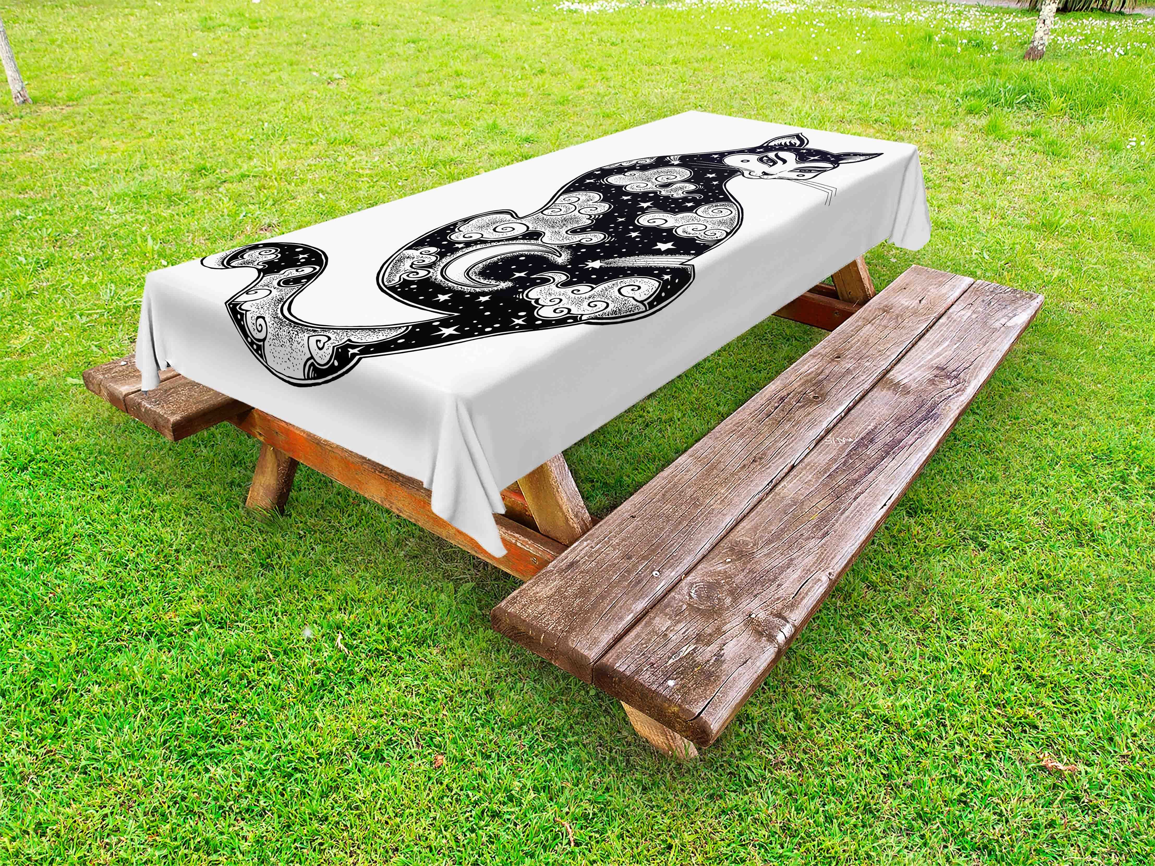 Abakuhaus Tischdecke dekorative waschbare Picknick-Tischdecke, japanische Katze Night Sky Asian Cat | Tischdecken