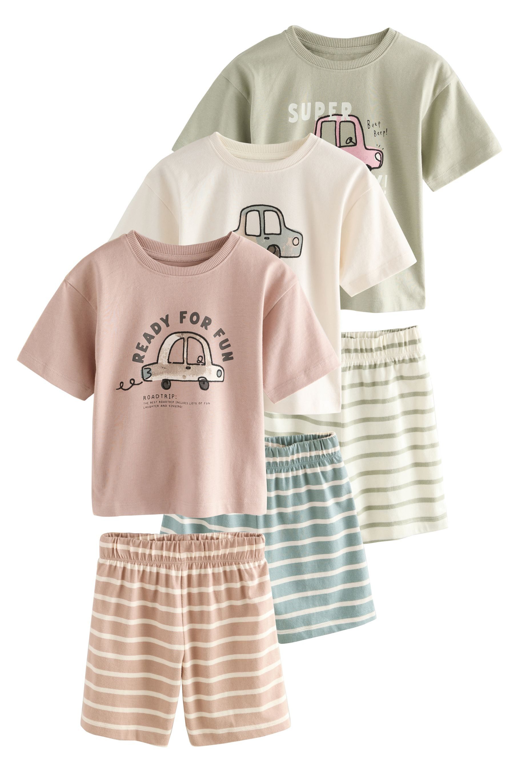 Pyjama Pyjamas mit Shorts aus 100 % Baumwolle, 3er-Pack