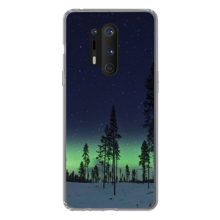 MuchoWow Handyhülle Nordlicht - Schnee - Bäume - Natur - Grün Phone Case Handyhülle OnePlus 8 Pro Silikon Schutzhülle
