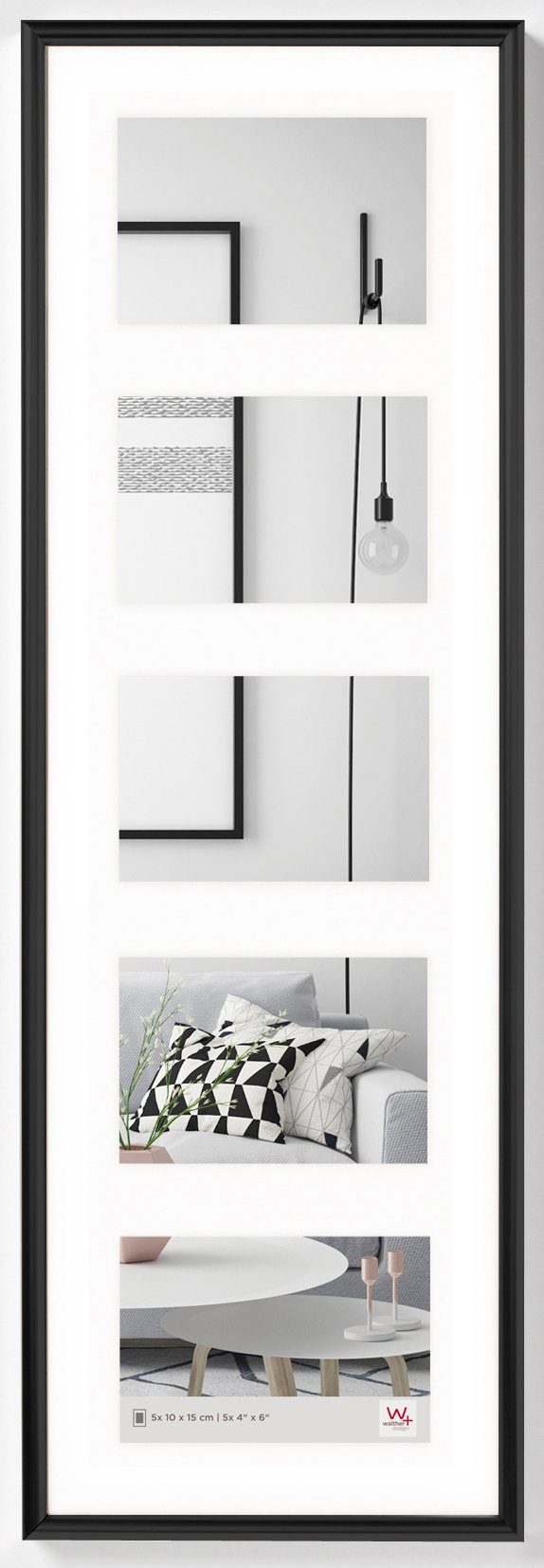Walther Design Galerierahmen Kunststoff-Galerierahmen GALERIA für 5 Fotos im Format 10x15 cm schwarz