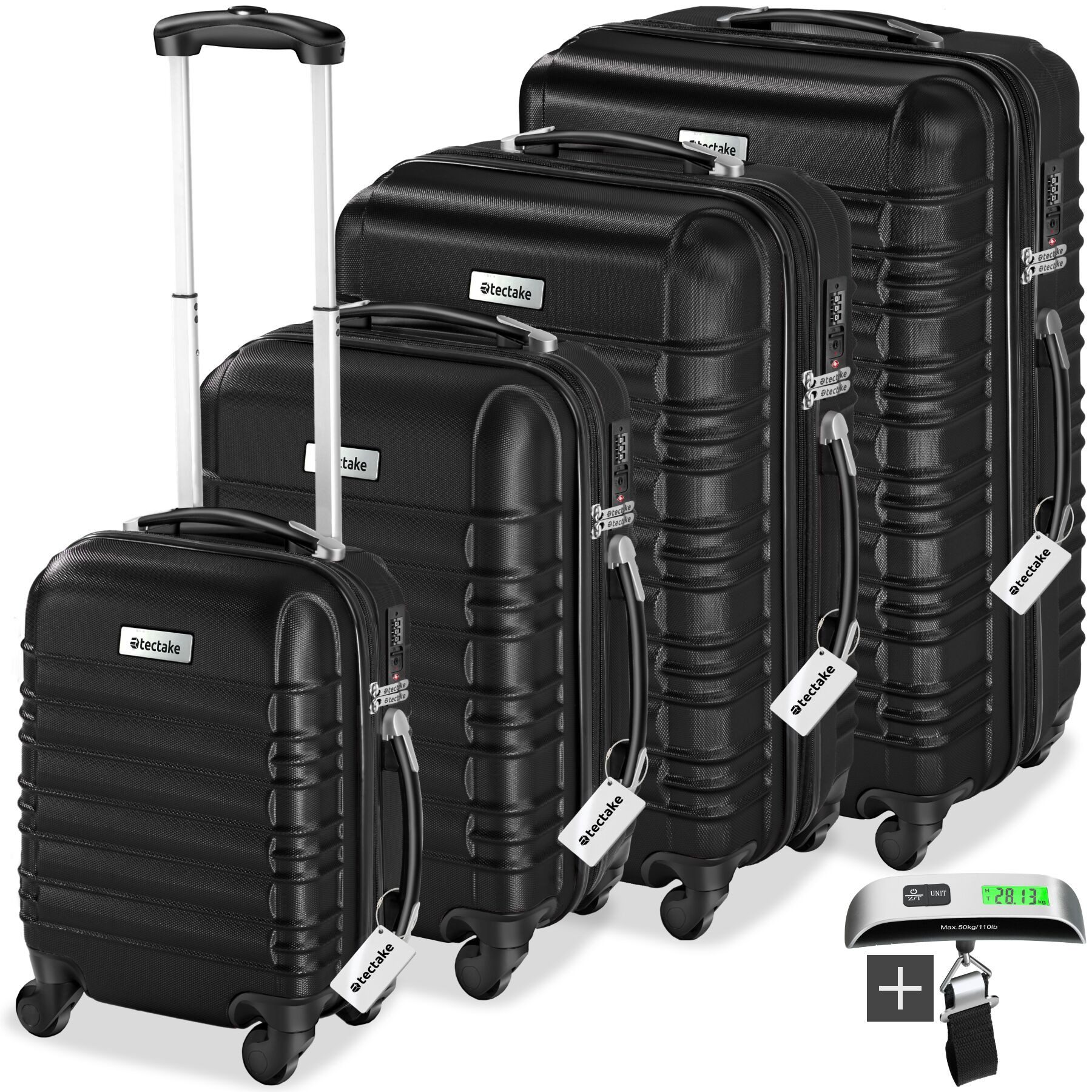 tectake Trolley Hartschalenkoffer-Set, 4 Rollen, 4-teilig aus robustem ABS- günstig online kaufen
