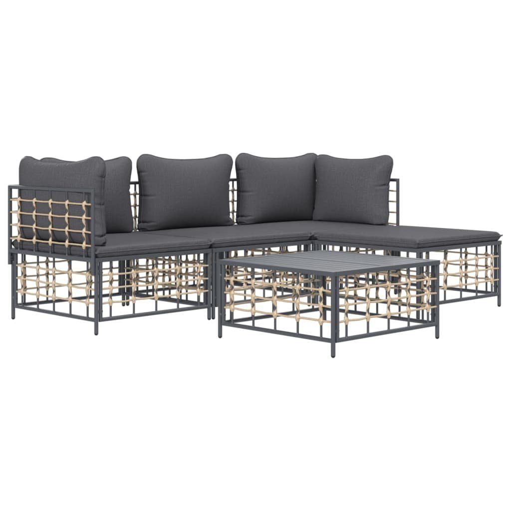 vidaXL Loungesofa 4-tlg. Garten-Lounge-Set mit Kissen Anthrazit Poly Rattan, 1 Teile
