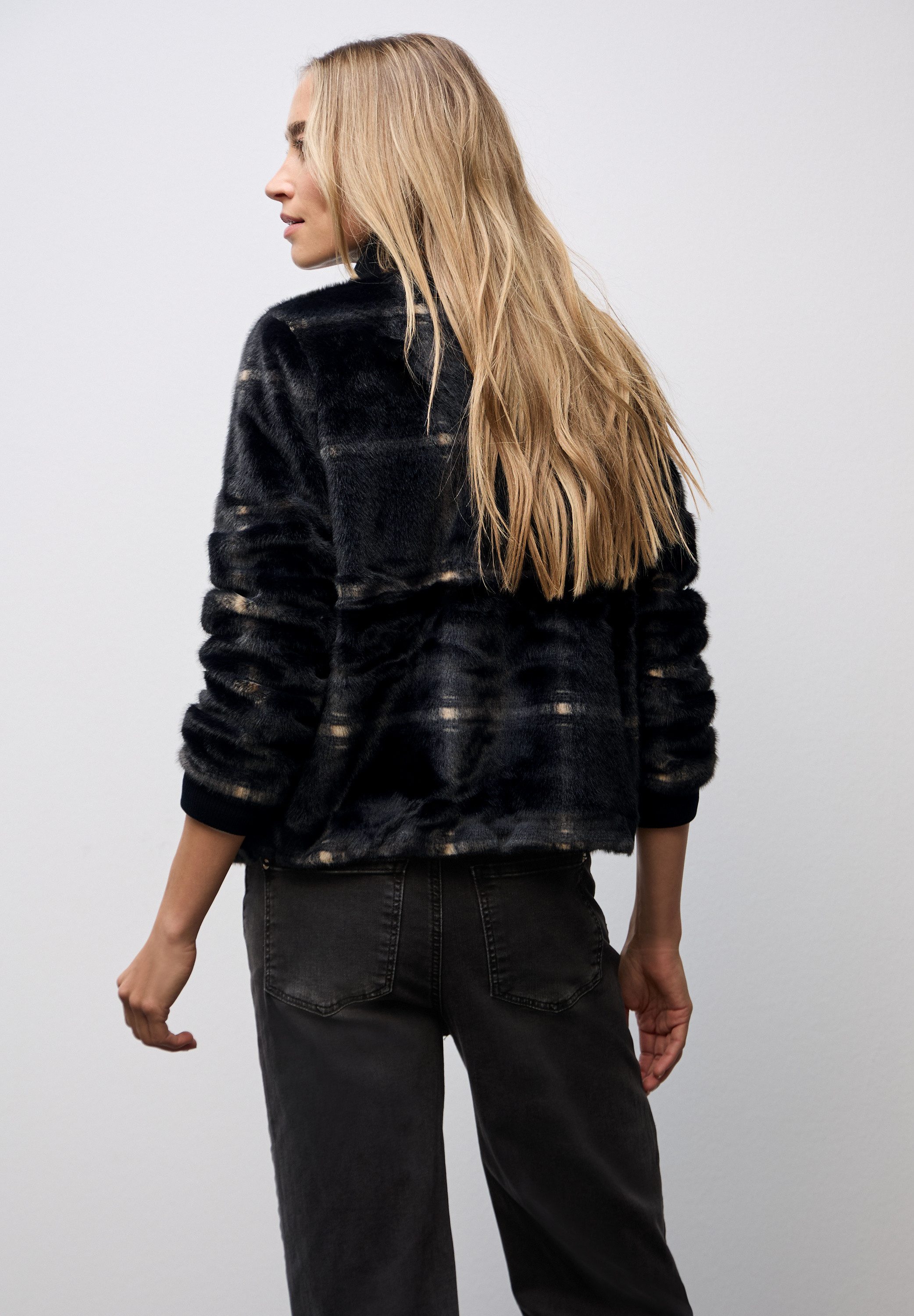 STREET ONE Fellimitatjacke Karierte Fake Fur Jacke günstig online kaufen