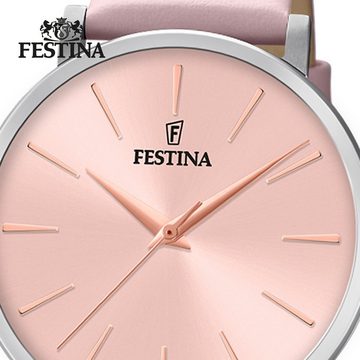 Festina Quarzuhr Festina Damen Uhr Elegant F20371/2 Leder, Damen Armbanduhr rund, Lederarmband rose