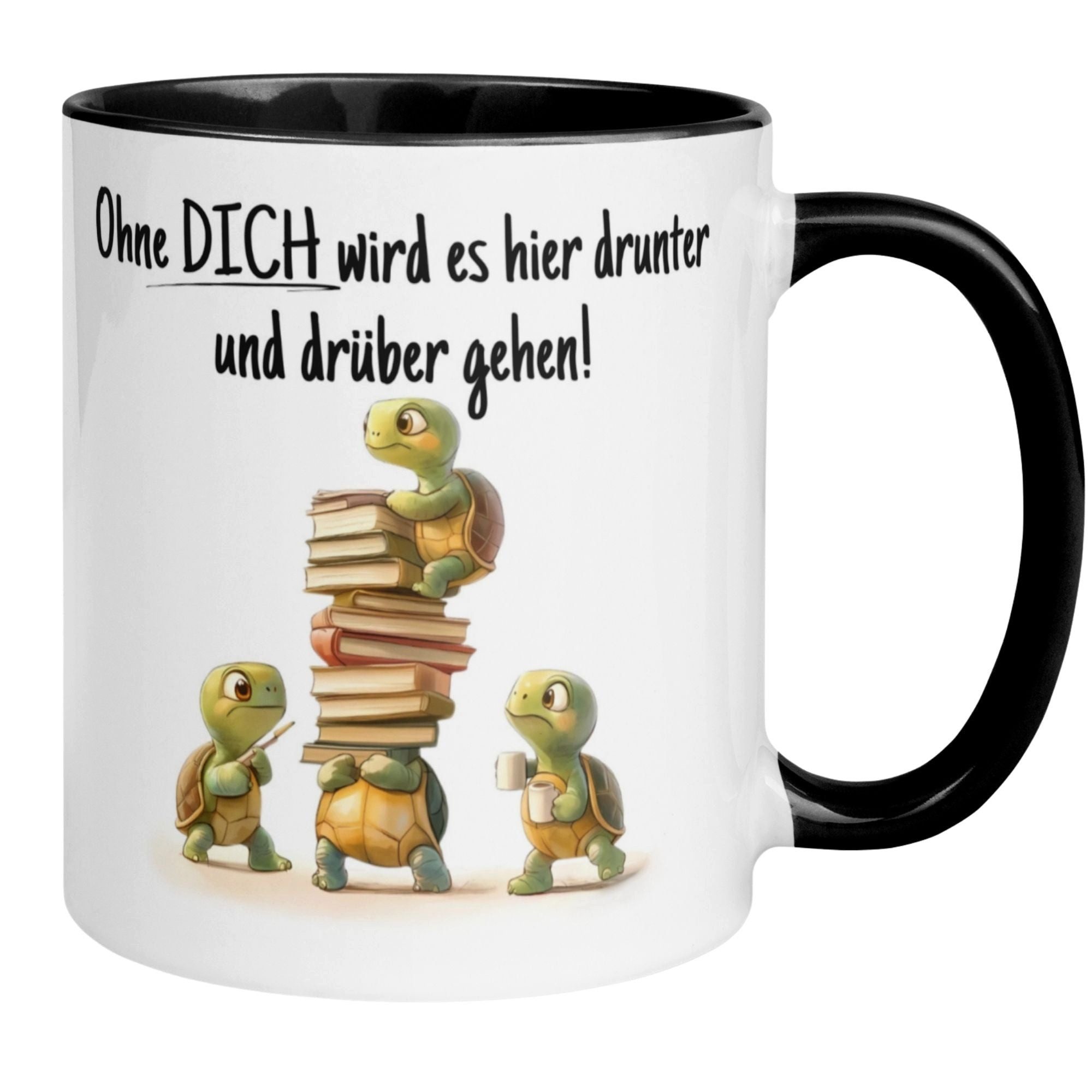 Momentals Tasse Abschiedsgeschenk Kollegen – Ohne DICH wird's drunter und drüber gehen, Beidseitiger Druck · Links- & Rechtshänder · Spülmaschinenfest
