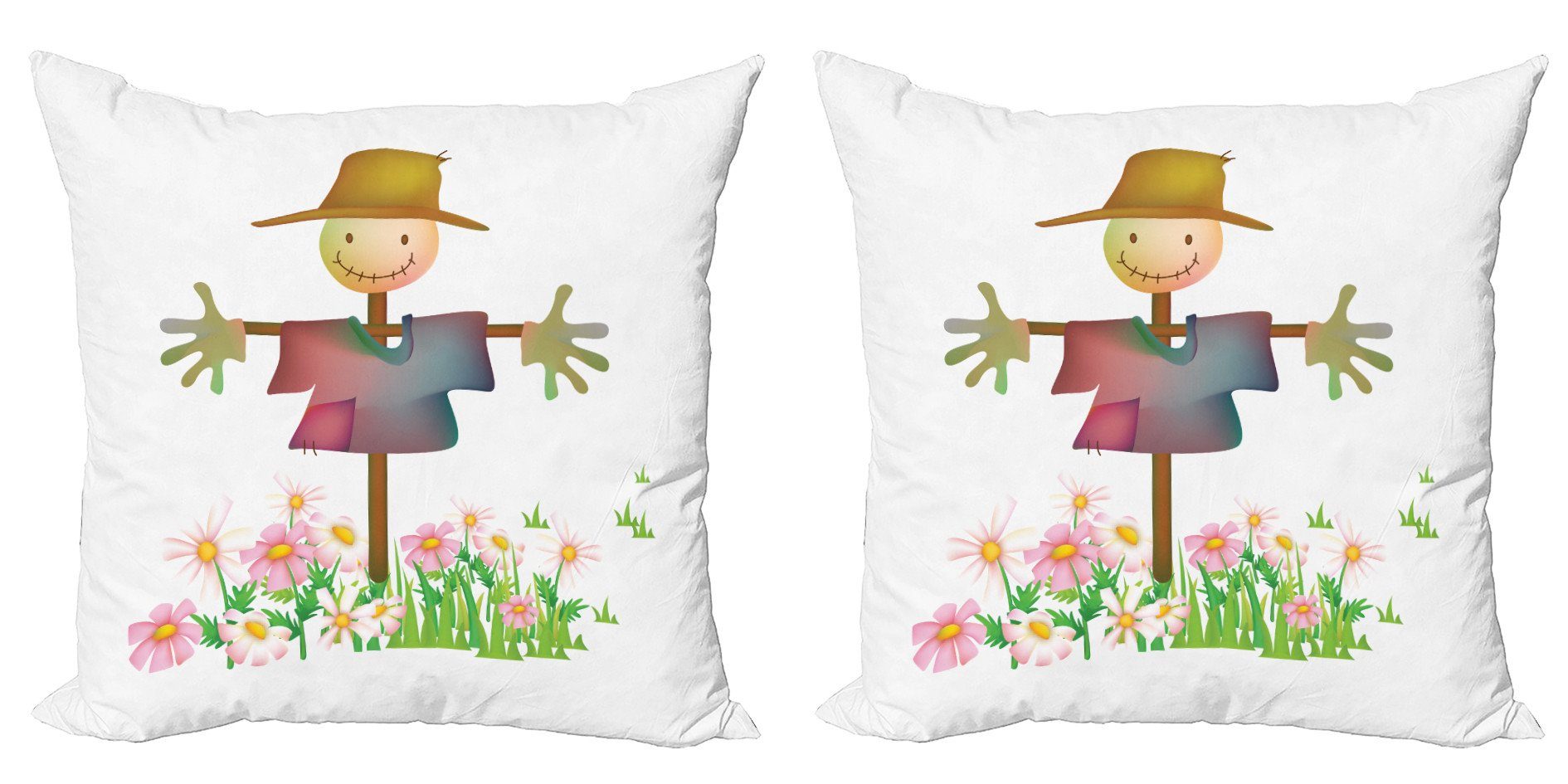(2 Accent Doppelseitiger Abakuhaus Blumen Vogelscheuche Modern Stück), den Kissenbezüge Digitaldruck, Lächeln in