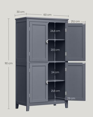 VASAGLE Badkommode Badezimmerschrank, mit 4 Türen, verstellbare Ablagen