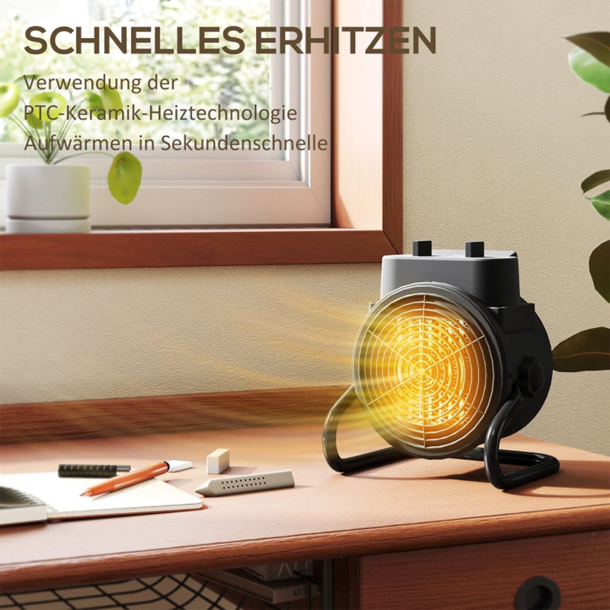 autolock Heizgerät Heizgerät mit 3 Modi und Griff Einstellbarem Thermostat, Heizlüfter 21,5 x 15,8 x 22 cm Schwarz