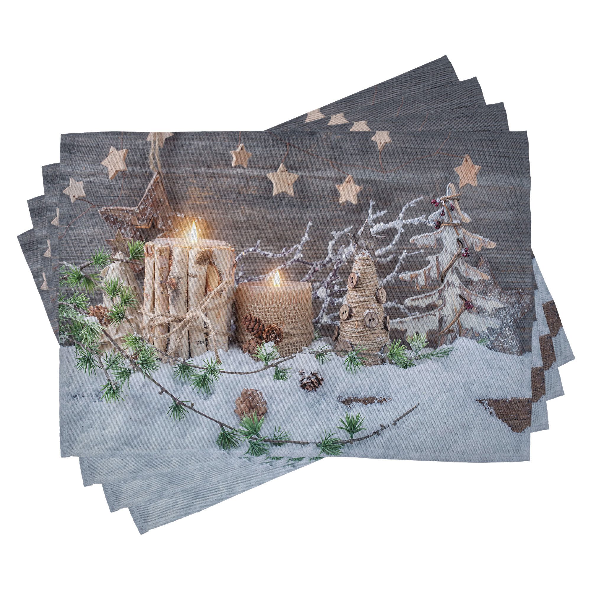 Abakuhaus Platzset Waschbare Stoff Esszimmer Küche Tischdekorations Digitaldruck, (4-teilig, 4-St., Set aus 4x), Weihnachten Kerzen mit Laternen