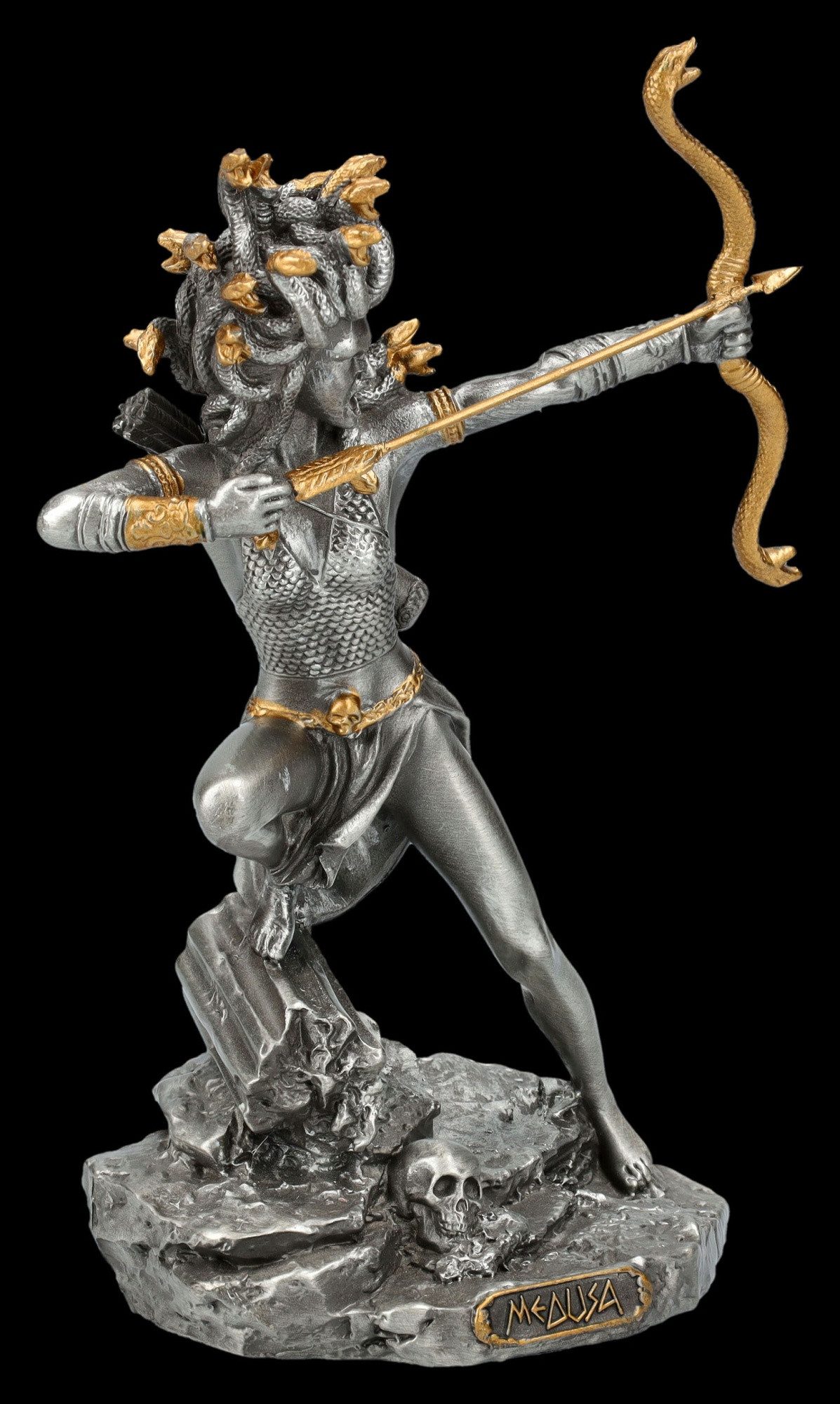 Figuren Shop GmbH Dekofigur Zinnfigur - Medusa mit Bogen - Veronese Dekofigur Mythologie Schlange