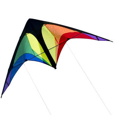 CiM Flug-Drache Power Hawk Rainbow - Lenkdrachen, (Set, 6-tlg), Steuerleinen auf Winder inkl. Schlaufen