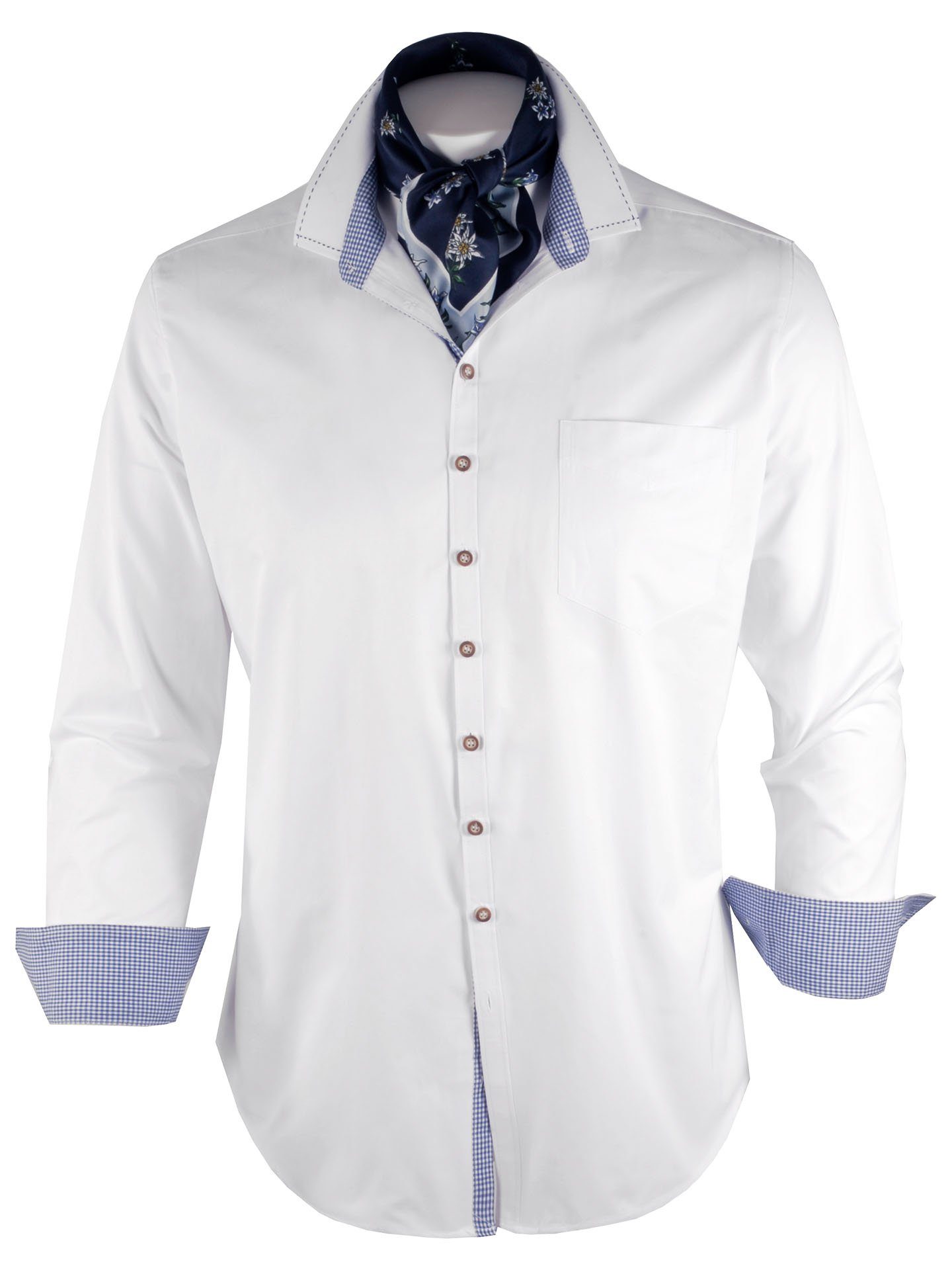 Moschen-Bayern Trachtenhemd Trachtenhemd SLIM FIT Herren Wiesn-Hemd Herrenhemd Langarm Weiß-Blau Slim fit Hemd mit Vichy-Karo | Trachtenhemden
