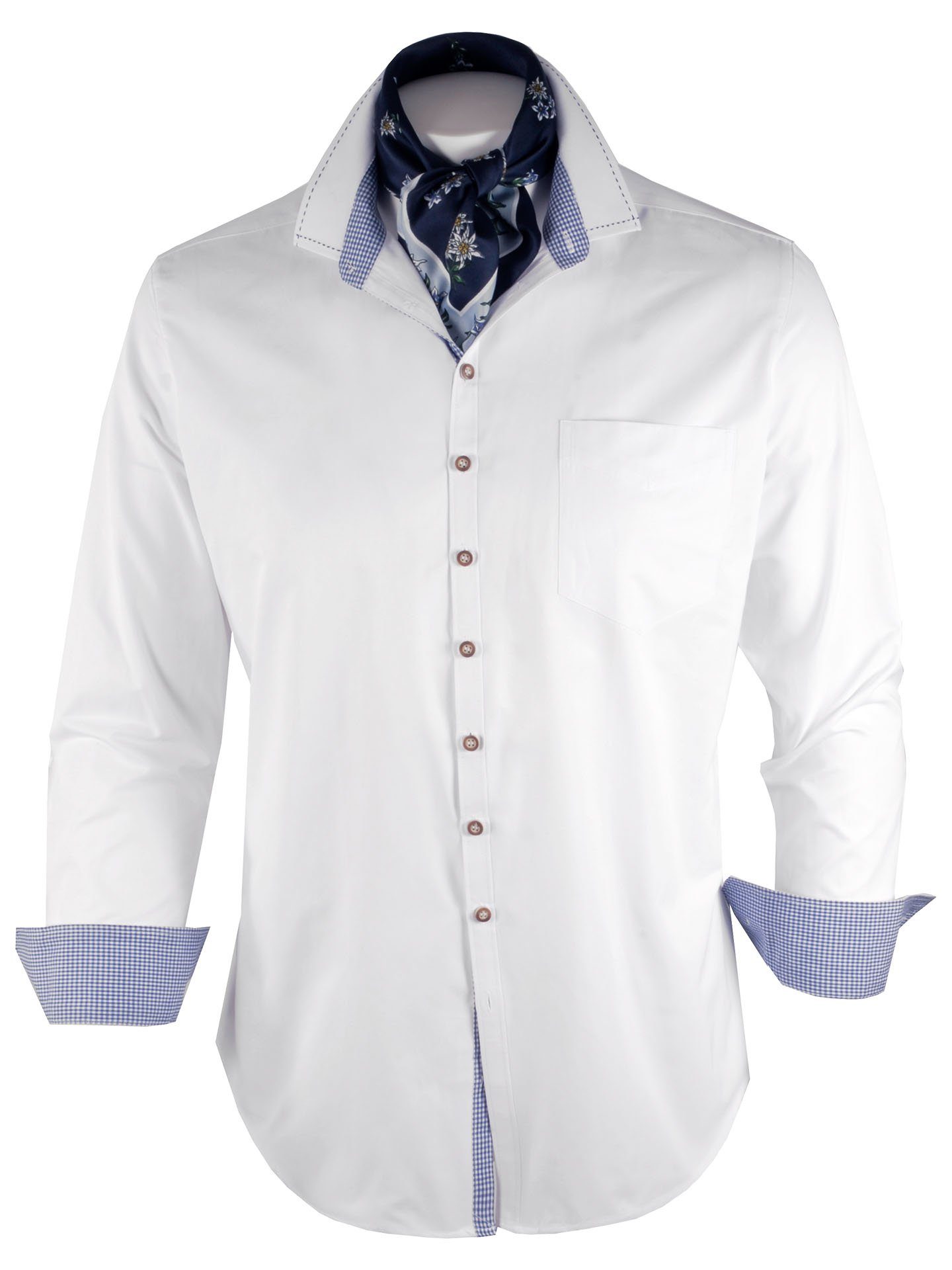 Moschen-Bayern Trachtenhemd Trachtenhemd SLIM FIT Herren Wiesn-Hemd Herrenhemd Langarm Weiß-Blau Slim fit Hemd mit Vichy-Karo
