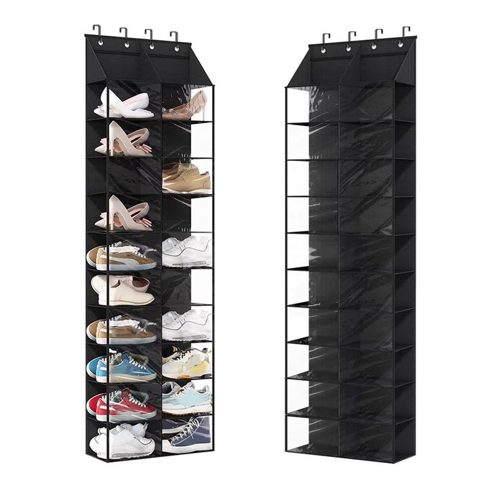 GarveeMore Schuhregal Hängeregal, Hängeorganizer für die Tür im Schlafzimmer, 10 Ebenen, doppelreihig, Oxford-Stoff & PVC, Schwarz