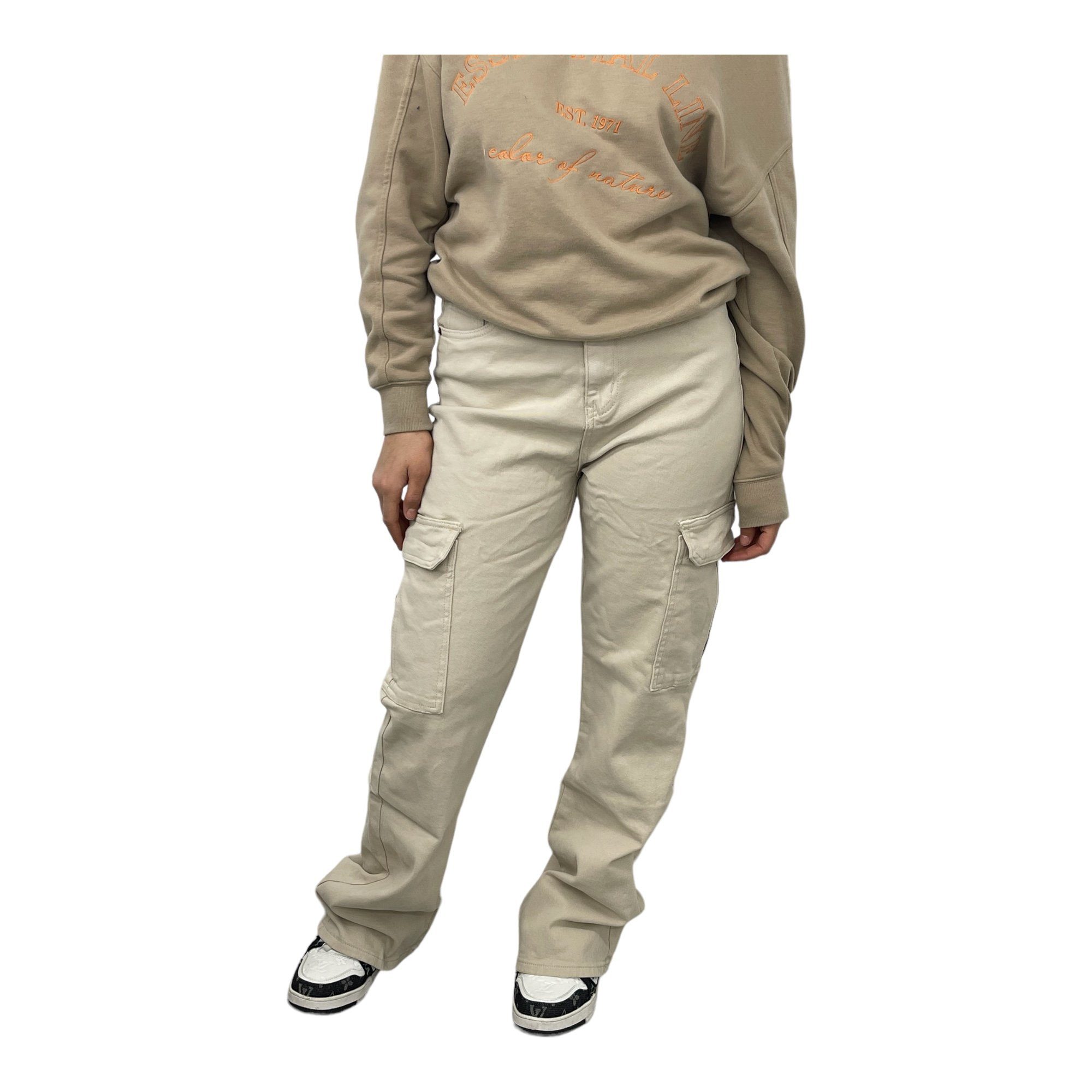 HELLO MISS Cargojeans Trending Leg Beine, Cargotaschen Jeans breite mit Beige Cargo Wide Cargohose