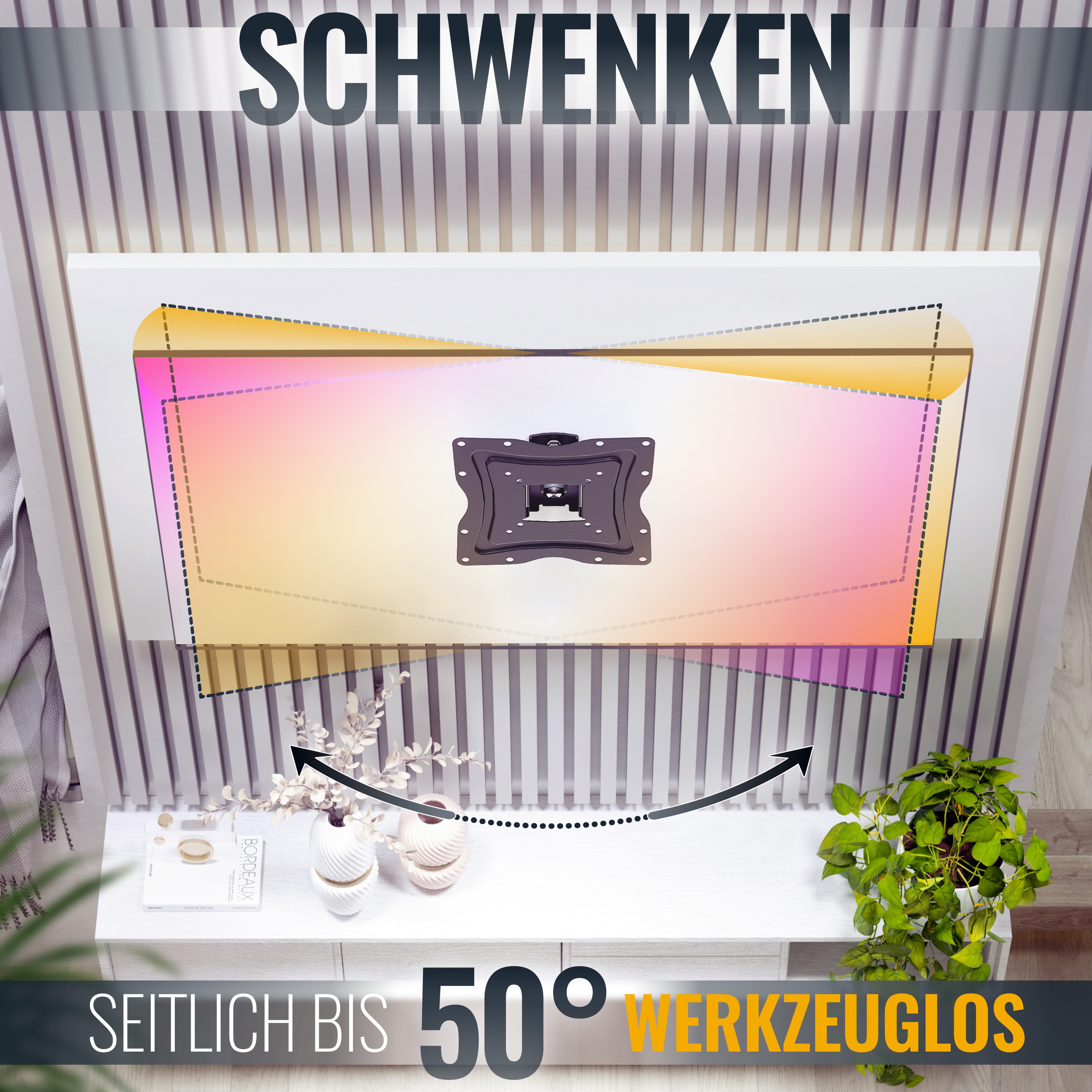 RICOO TV-Wandhalterung TV Monitorhalterung schwenkbar neigbar N0222, (bis 47 Zoll, VESA 75x75 bis 200x200, 1-tlg., 30 kg Belastbarkeit, von 48-119 cm (19"-47) Bildschirm-Diagonale, flach schwenkbar bis 50°, neigbar bis 18°, Monitor Wand Halter)