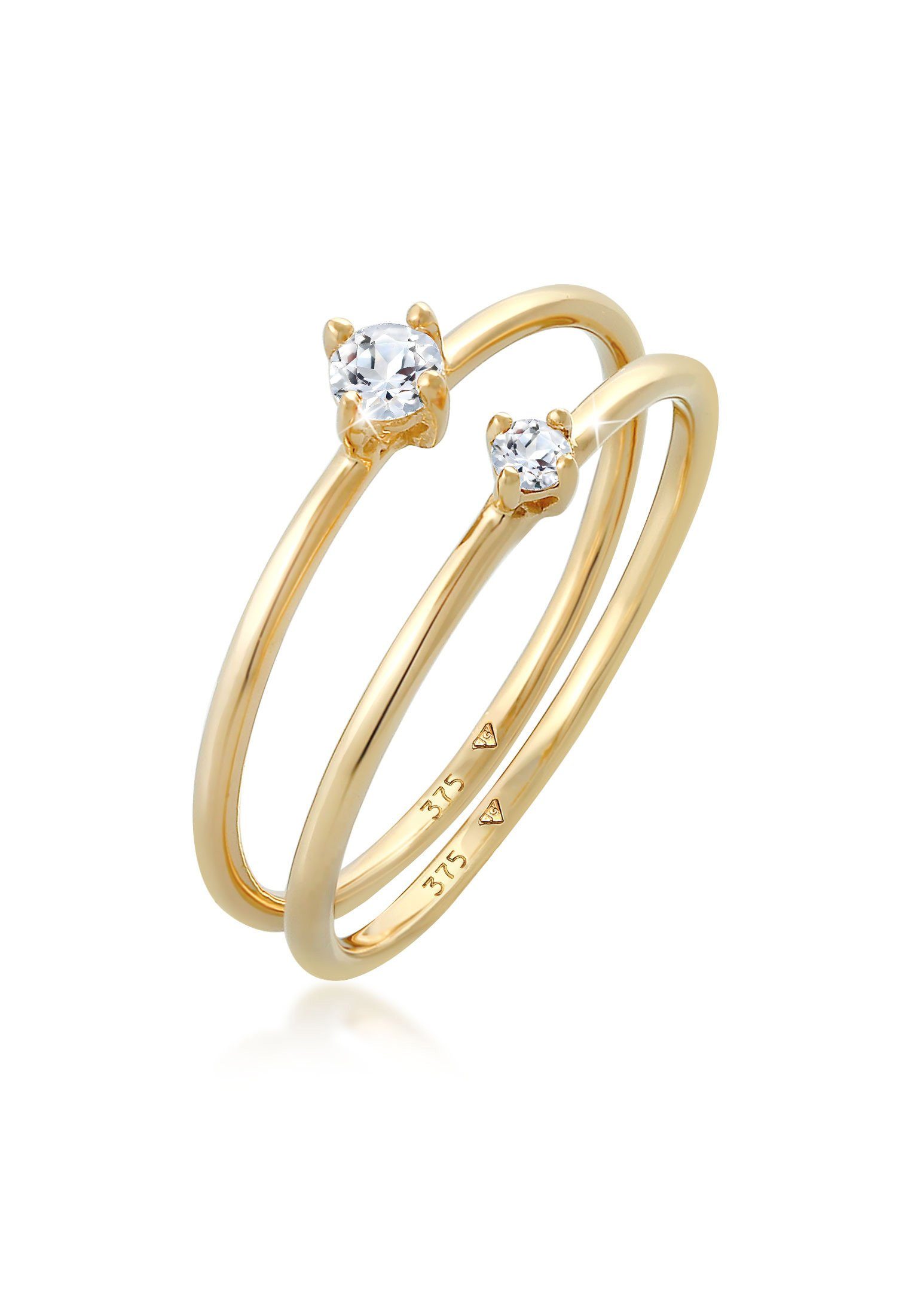 Elli Premium Solitärring Topas Solitär Stapelring 2er Set 375 Gelbgold günstig online kaufen