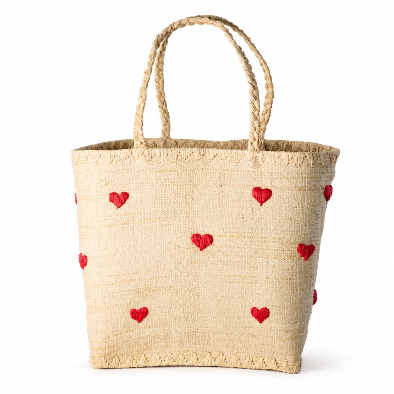 rice Basttasche Rice Raffia Tasche mit Herz Design, handgefertigt, Natur/Rot (1-tlg., Raffia Tasche)