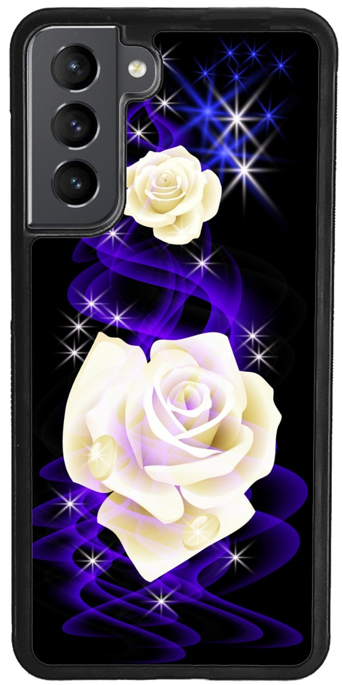 Traumhuelle Handyhülle TPU HÜLLE Silikon MOTIV 298 Case Cover Schutzhülle Backcover Etui 5G, weiße Rose Handy Bumper Smartphone Rückschale Schwarz