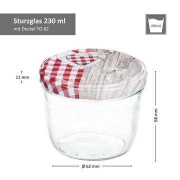 MamboCat Einmachglas 100er Set Sturzglas 230 ml To 82 Holz Herz rot Deckel incl. Rezeptheft, Glas