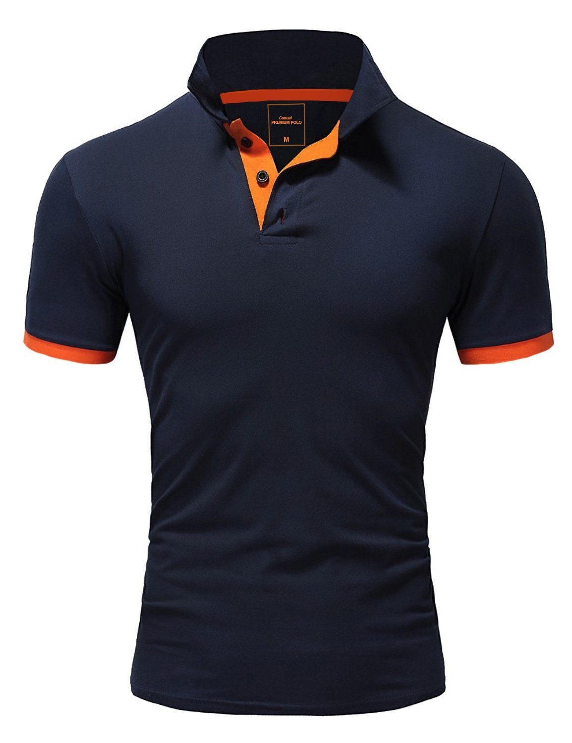 Amaci&Sons Poloshirt DETROIT Basic Kontrast Poloshirt Navyblau/Orange