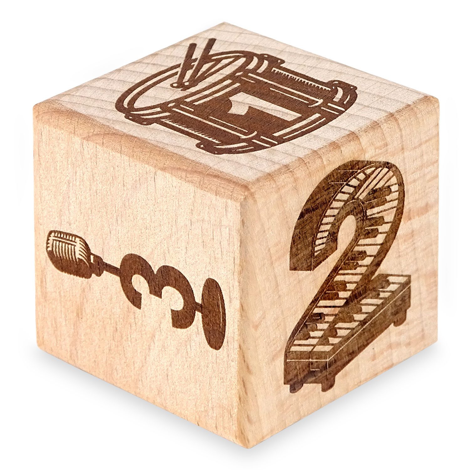 keepdrum Spielzeug-Musikinstrument keepdrum Musikwürfel Pop-Rock Geschenkidee 4cm, (Holzwürfel mit Musik-Motiven aus Rock und Popmusik, 1 tlg., Holz-Würfel)