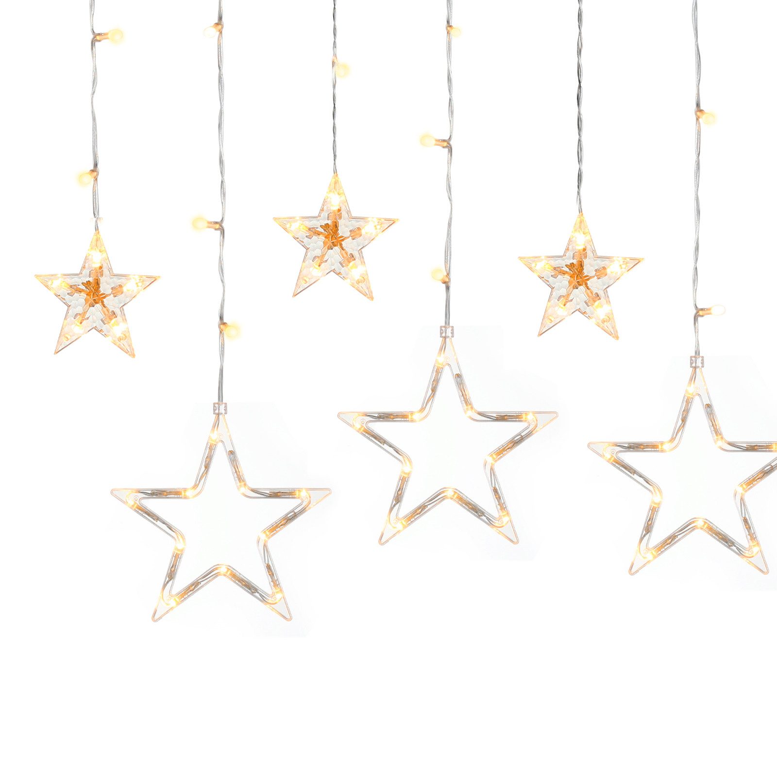 LED-Lichtervorhang 12 Sterne 2M Lichterkette mit 8Modi, LED Stern Weihnachtsdeko