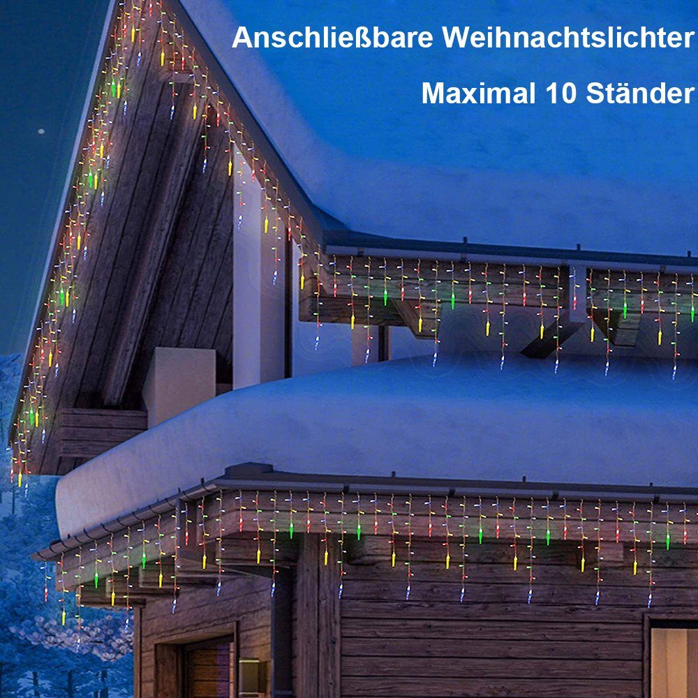 Sunicol LED-Lichterkette 3.5M Eisregen für 8 Geländer Vorbau, Innen Beleuchtung, Außen Party Weihnachtsdek, Mehrfarbig Anschließbar, Fenster, Modi, Wasserdicht, Garten