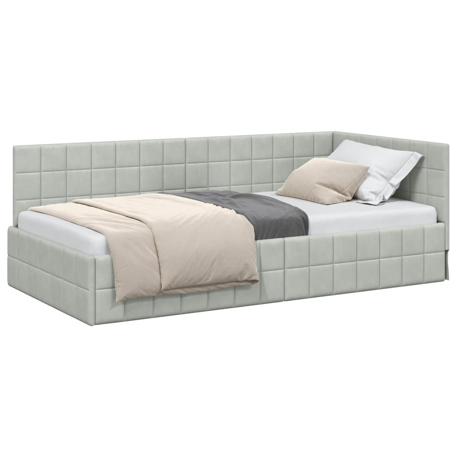 vidaXL Bett Eckbettgestell mit Kopfteil Hellgrau 100 cm x 200 cm Samt (1-tlg)