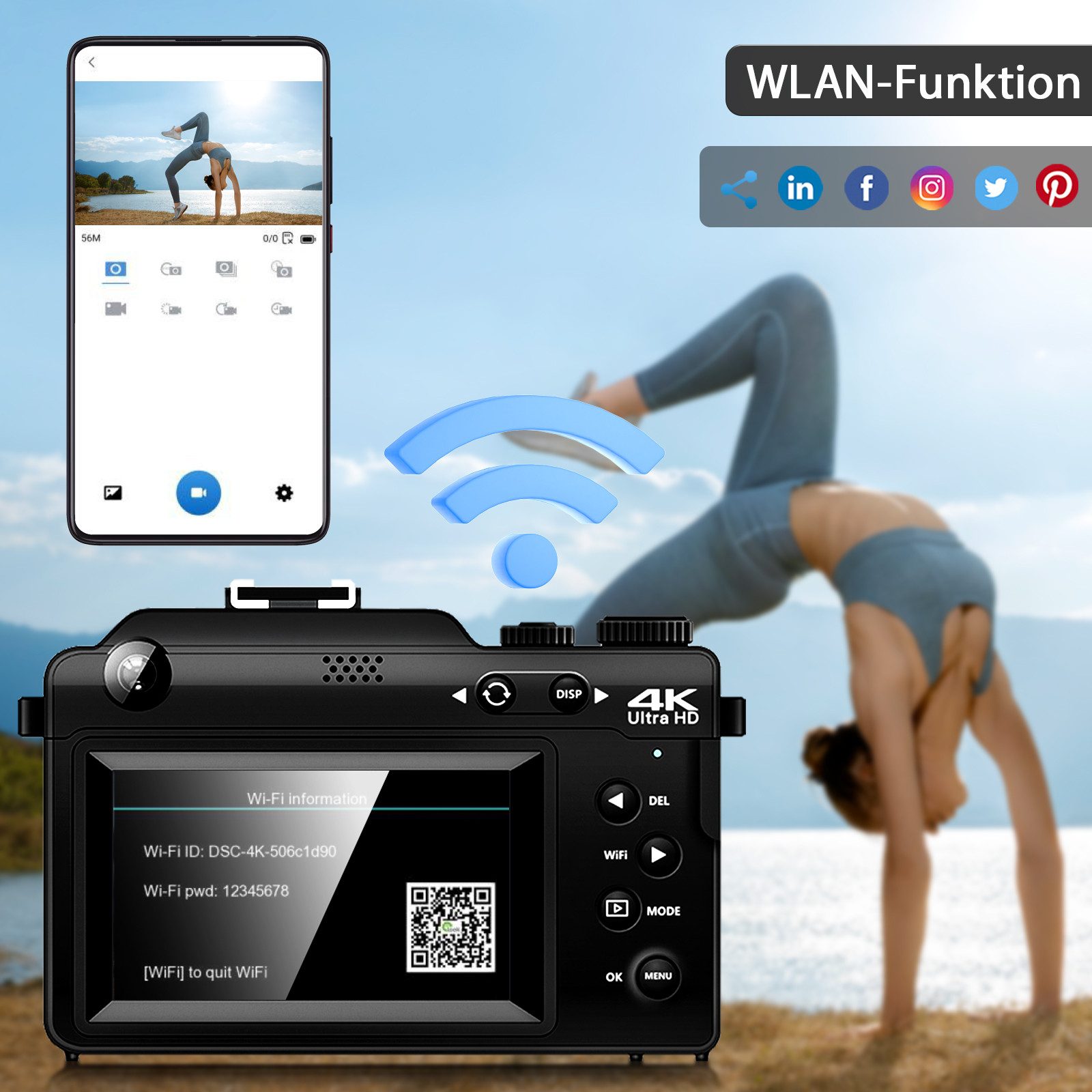 Fine Life Pro 48MP Digital Camera, 4K HD 1080P Photo Camera, Kompaktkamera (inkl. Built-in 7 Colour Filters, 18X Digital Zoom with, Two Cameras on the Front and Back, 64GB TF Card, WiFi Functionality)